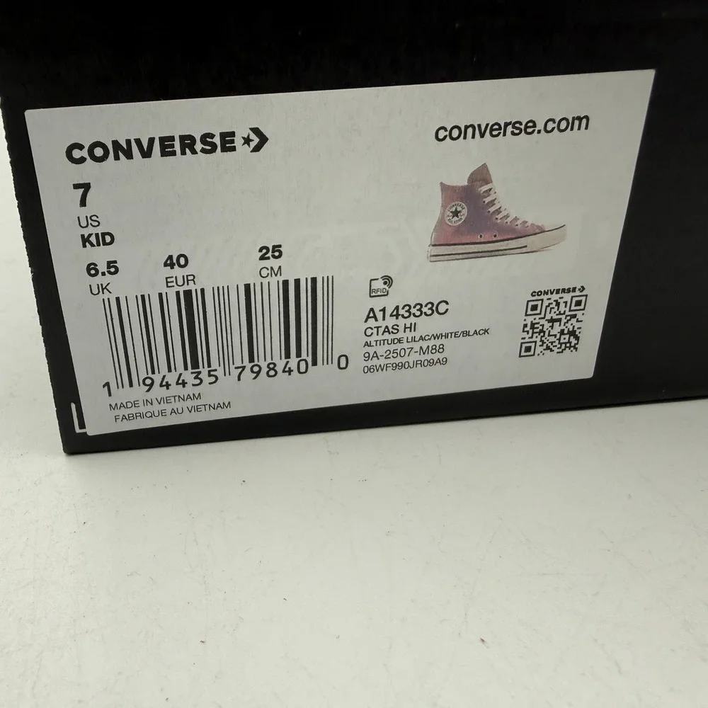 Converse Chuck Taylor All Star Hi Kids 7 Altitude Lilac Shimmer A14333C